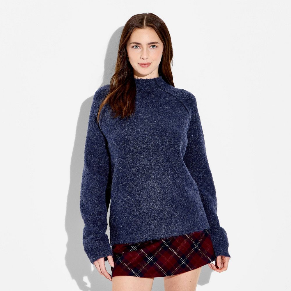 New - Women's Turtleneck Boucle Tunic Pullover Sweater - Wild Fable™ Navy Blue XXS