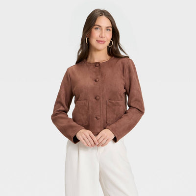 New - Women's Faux Suede Lady Jacket - A New Day™ Brown S