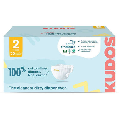 New - Kudos Chlorine Free Cotton-Lined Disposable Diapers - Size 2 - 72ct
