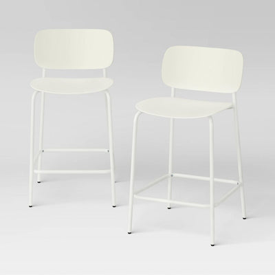 New - Set of 2, 24" Molded Plastic with Metal Base Counter Height Barstools White - Room Essentials™