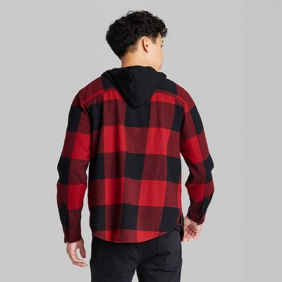 New - Original Use Men's Checked Plaid Hooded Button-Down Shirt Casual Flannel Jacket Original UseBullseye Deals