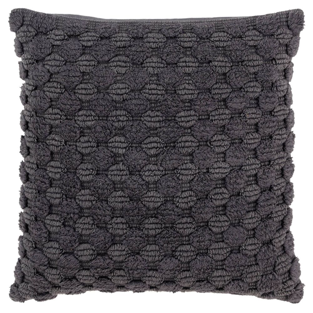 New - 20"x20" Oversize Solid Striped Square Throw Pillow Cover Charcoal Gray - Rizzy Home: Textured, Hand Loomed, Cotton, Transitional Decor