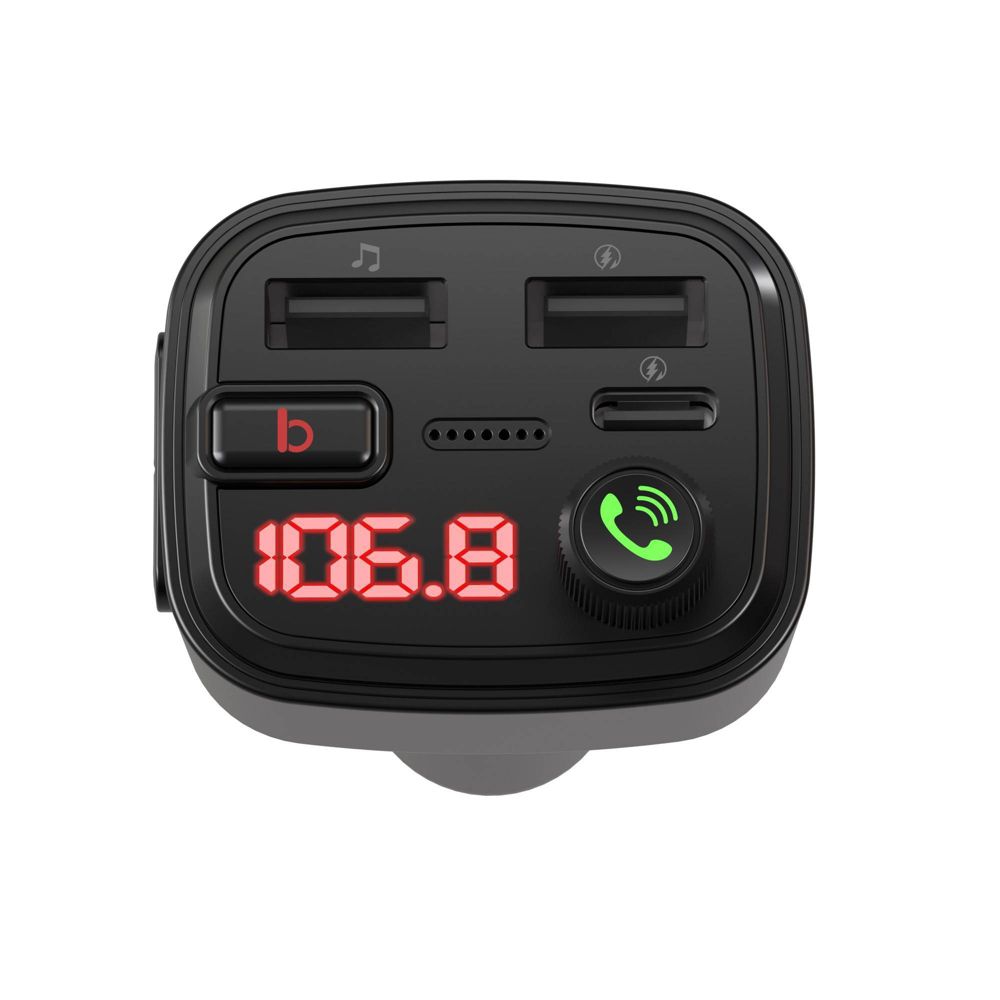 New - Just Wireless Bluetooth FM Transmitter Type C and USB-A Charging Port Bass Sound Booster - Black