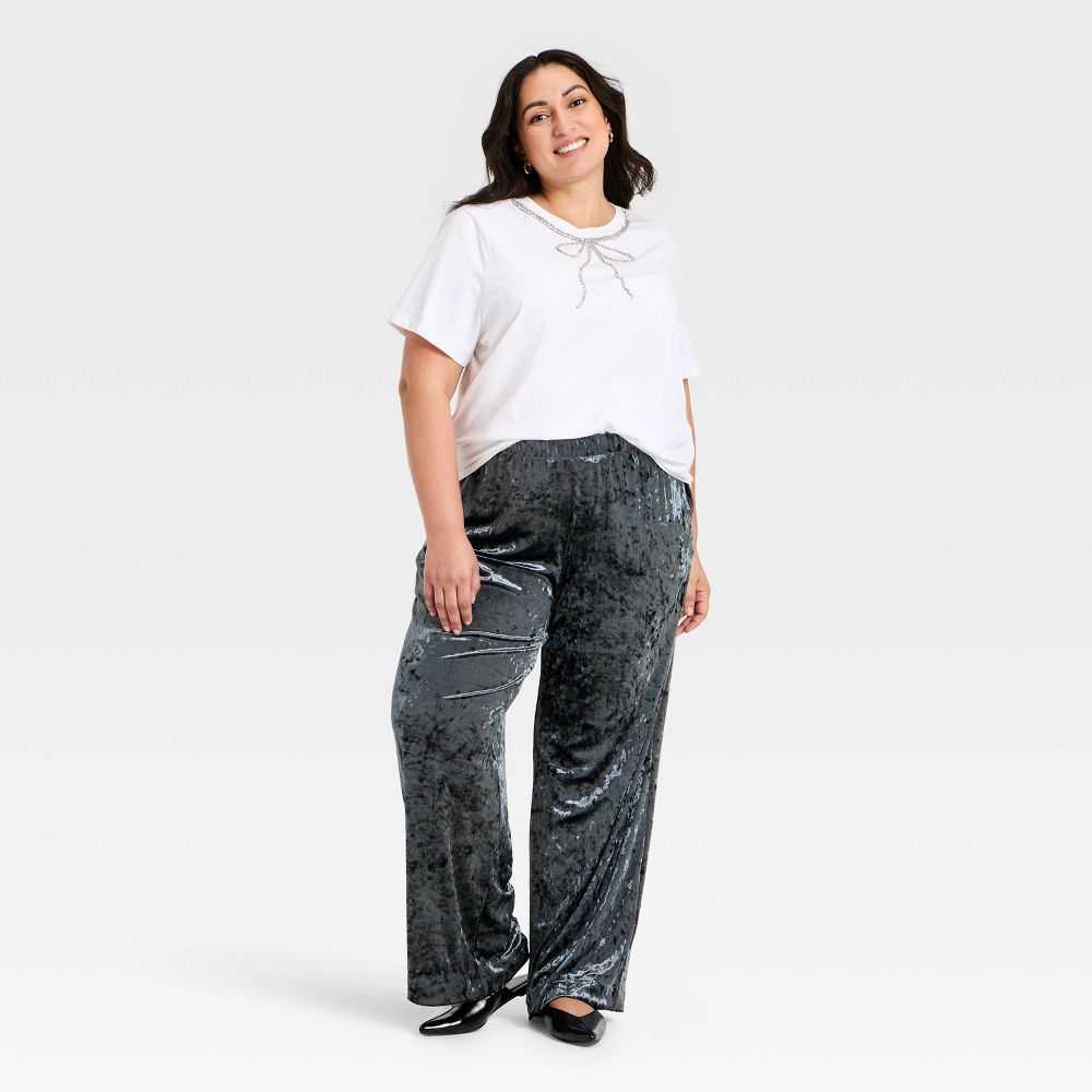 New - Women's Crushed Velour Pull-On Pants - A New Day™ Black XXL