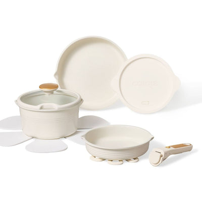 New - Carote 10pc Nonstick Cookware Set with Detachable Handle White