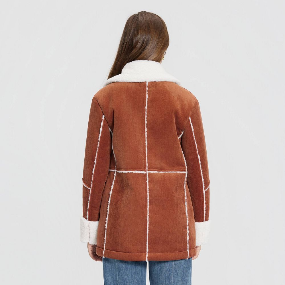 New - Women's Corduroy Shearling Faux Fur Jacket - Universal Thread™ Brown M