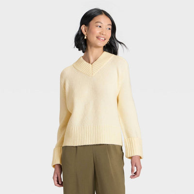 Open Box - Women's Cozy Knit Boxy Pullover Sweater - A New Day™ Cream L