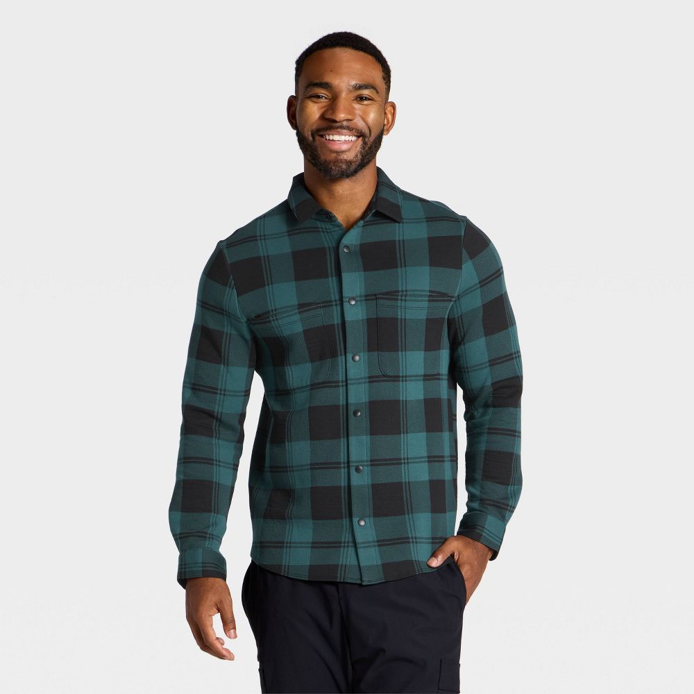 New - Men's Shirt Jacket - All In Motion™ Teal Plaid M