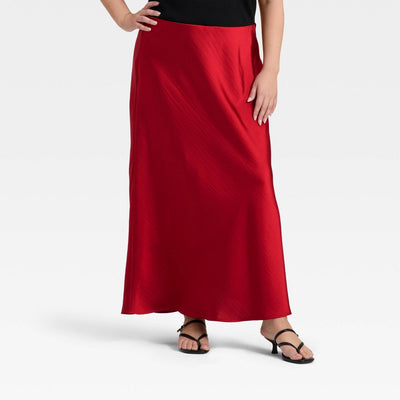 New - Women's Maxi Slip A-Line Skirt - A New Day™ Red 1X
