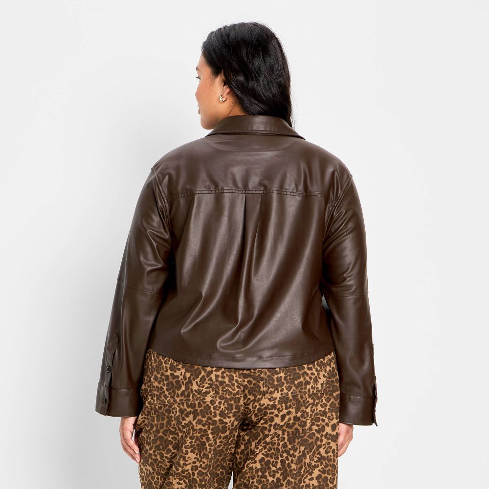 New - Women's Long Sleeve Leather Button-Down Shirt - Future Collective Brown XXL