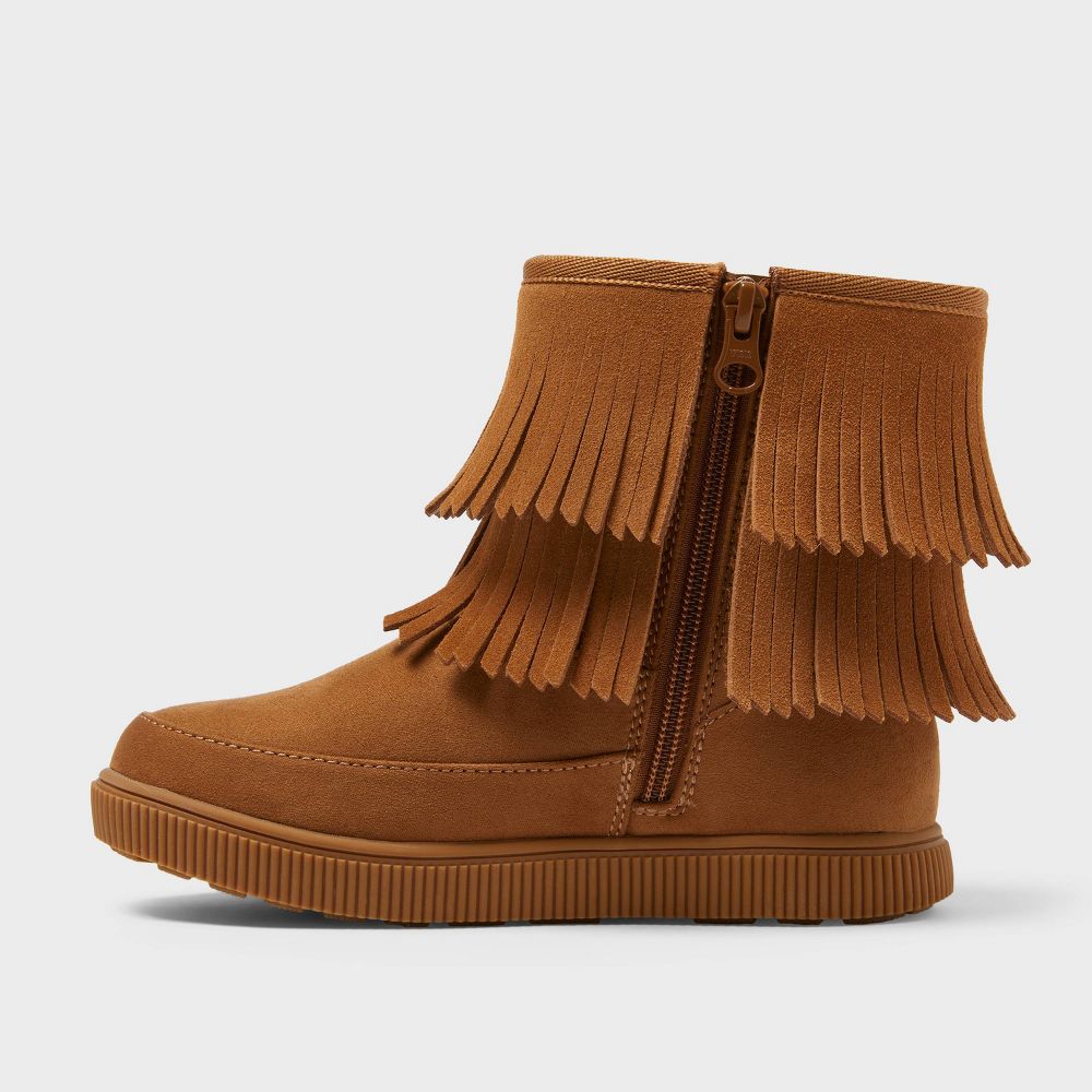 New - Kids' Fiona Fringe Cozy Boots - Cat & Jack™ Cognac 3