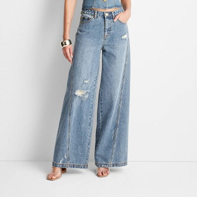 New - Future Collective with Jenee Naylor Women's Wide Leg Full Distressed Jeans Future Collective with Jenee NaylorBullseye Deals