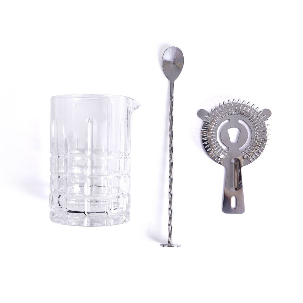 New - Houdini 3pc Cocktail Stir Set with Mixing Glass, Strainer and Spoon