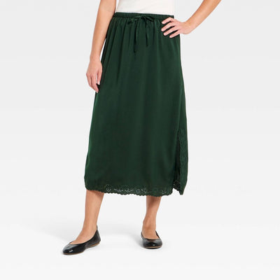 Open Box - Women's Cutwork Midi A-Line Skirt - Universal Thread™ Dark Green M