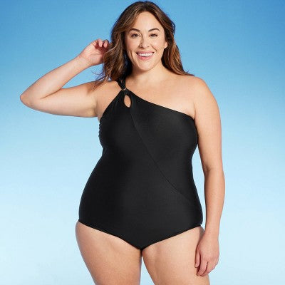 Lands' End Women's One Piece Swimwear Tummy Control One Shoulder Swimsuit UPF 50 Lands' EndBullseye Deals