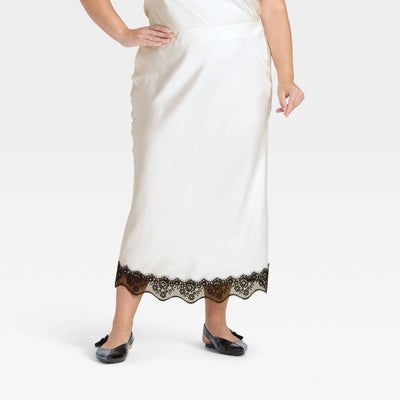 New - Women's Lace Trim Midi Skirt - A New Day™ Cream 2X