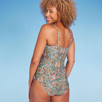 New - Shade & Shore Women's Shirred Bandeau One Piece Swimsuit Full Coverage Shade & ShoreBullseye Deals