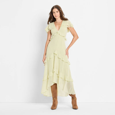 New - Women's Ruffle Cape High-Low Maxi Dress - Future Collective Light Green M