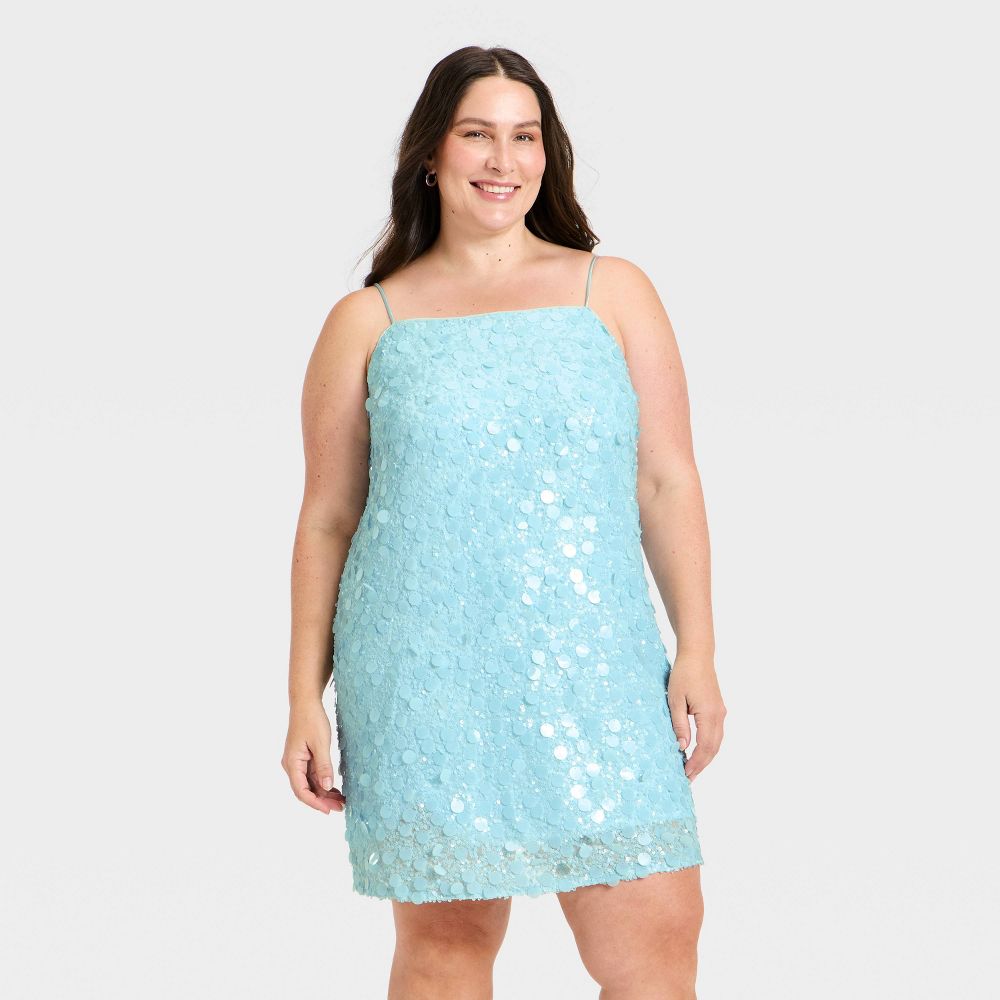 New - Women's Sequin Mini Shift Dress - A New Day™ Light Blue XXL