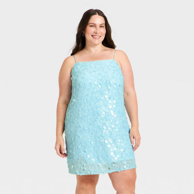 New - Women's Sequin Mini Shift Dress - A New Day™ Light Blue XXL