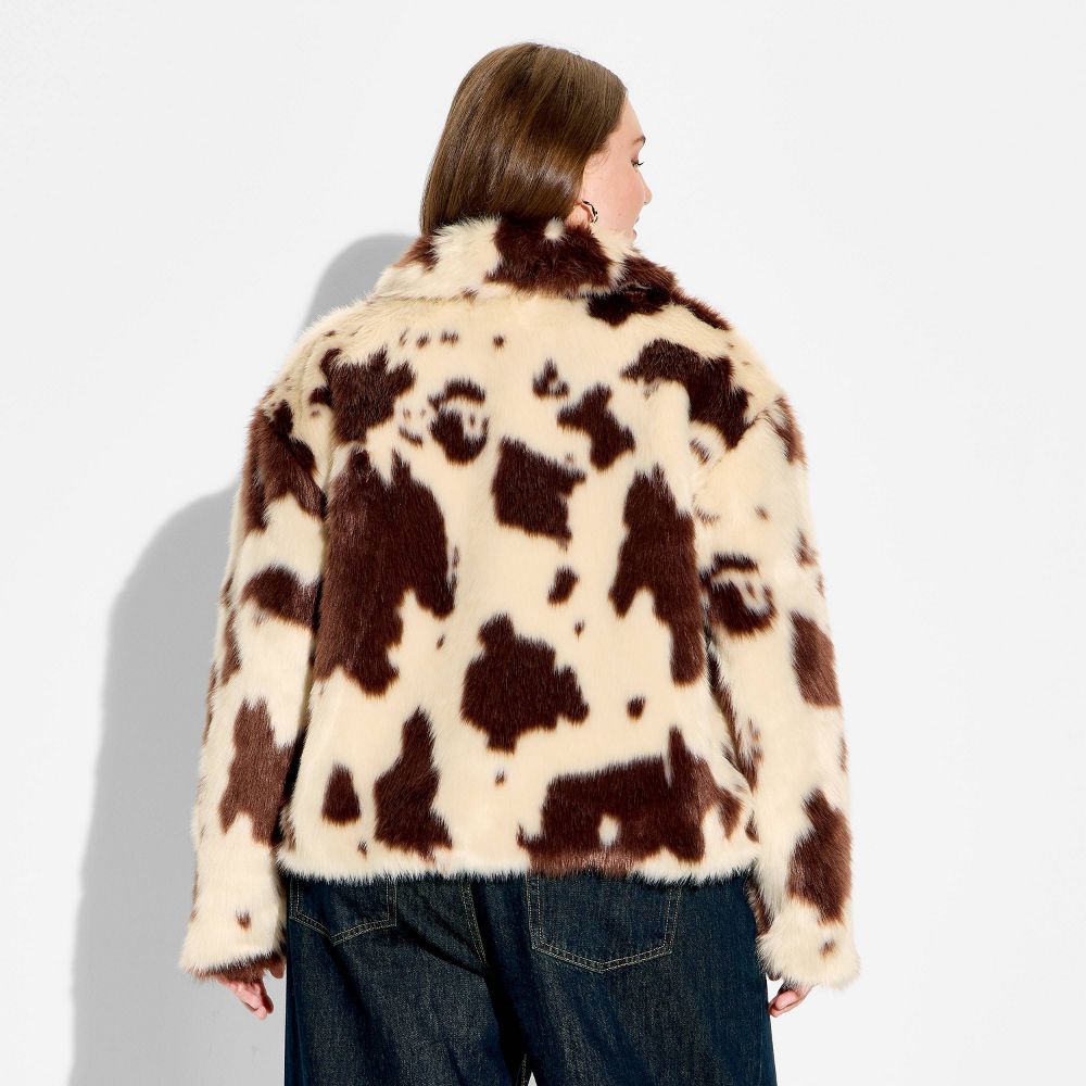 New - Women's Faux Fur Jacket - Wild Fable™ Light Brown Cow XXL