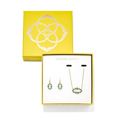 New - Kendra Scott Crystal Framed Eva Pendant and Emma Huggie Earring Set 2pc - Dark Green Crystals