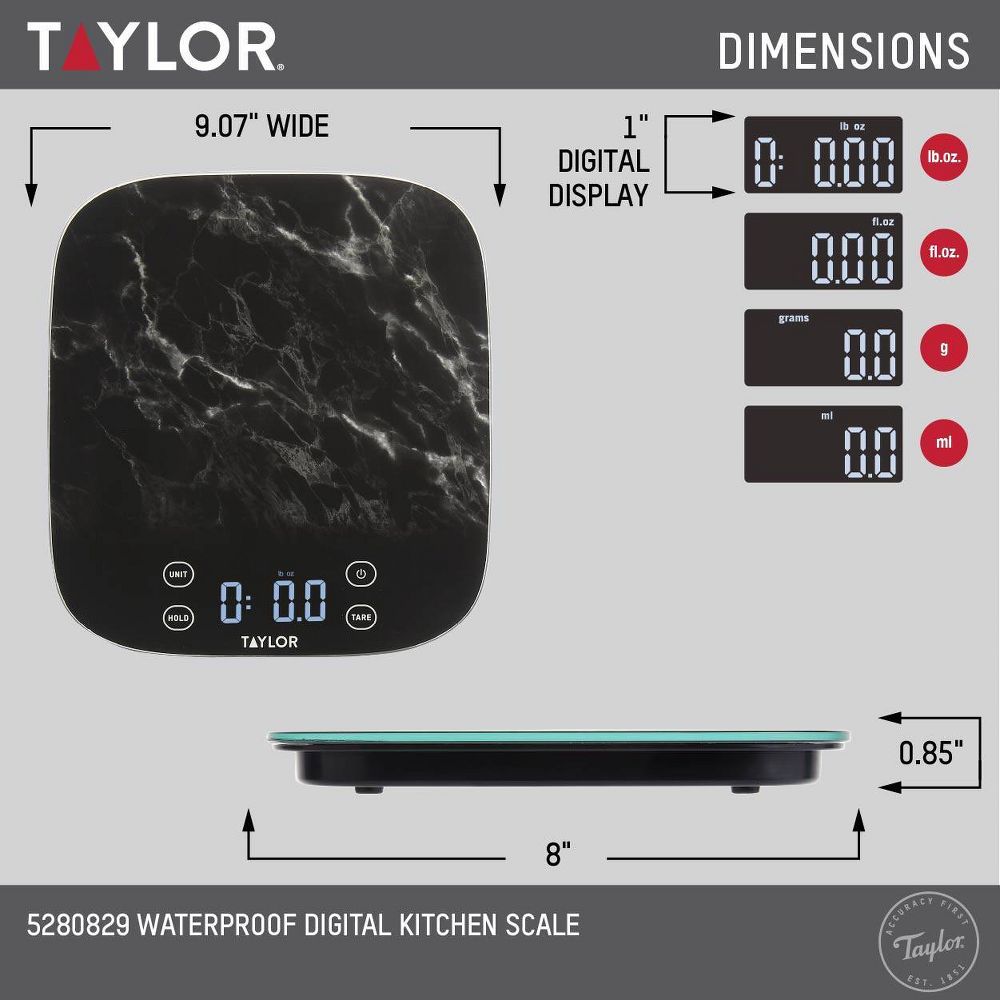New - Taylor 22lb Waterproof Digital Kitchen Food Scale Black
