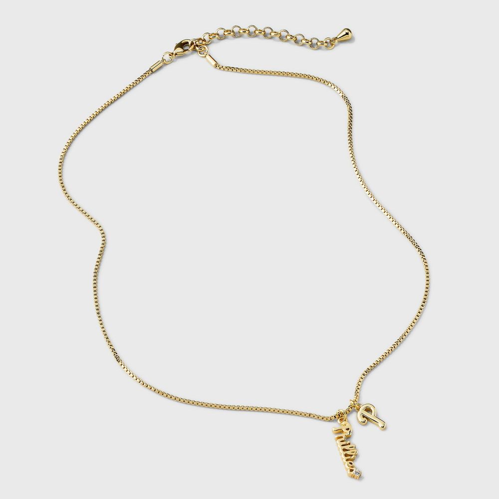 New - Bijoux Sport by Luv Aj MLB Gold Cubic Zirconia Charm Necklace - Philadelphia Phillies: Brass Chain, Lobster Claw Clasp, 16" Length