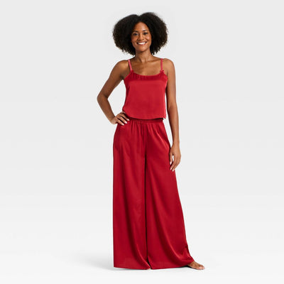 New - Women's Luxury Collection Satin Tank Top and Pants Pajama Set - Auden™ Red XS