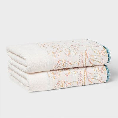 New - 2pc Boho Border Floral Bath Towel Multi - Threshold™