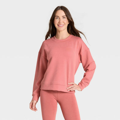 New - Women's Airy Sleek Ribbed Crewneck Sweatshirt - All In Motion™ Rose Pink S