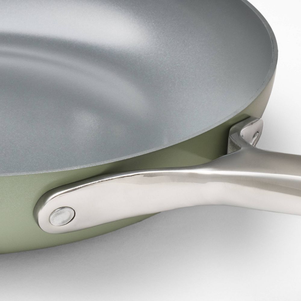 New - 12" Nonstick Ceramic Coated Aluminum Frying Pan with Cover Sage Green - Figmint™