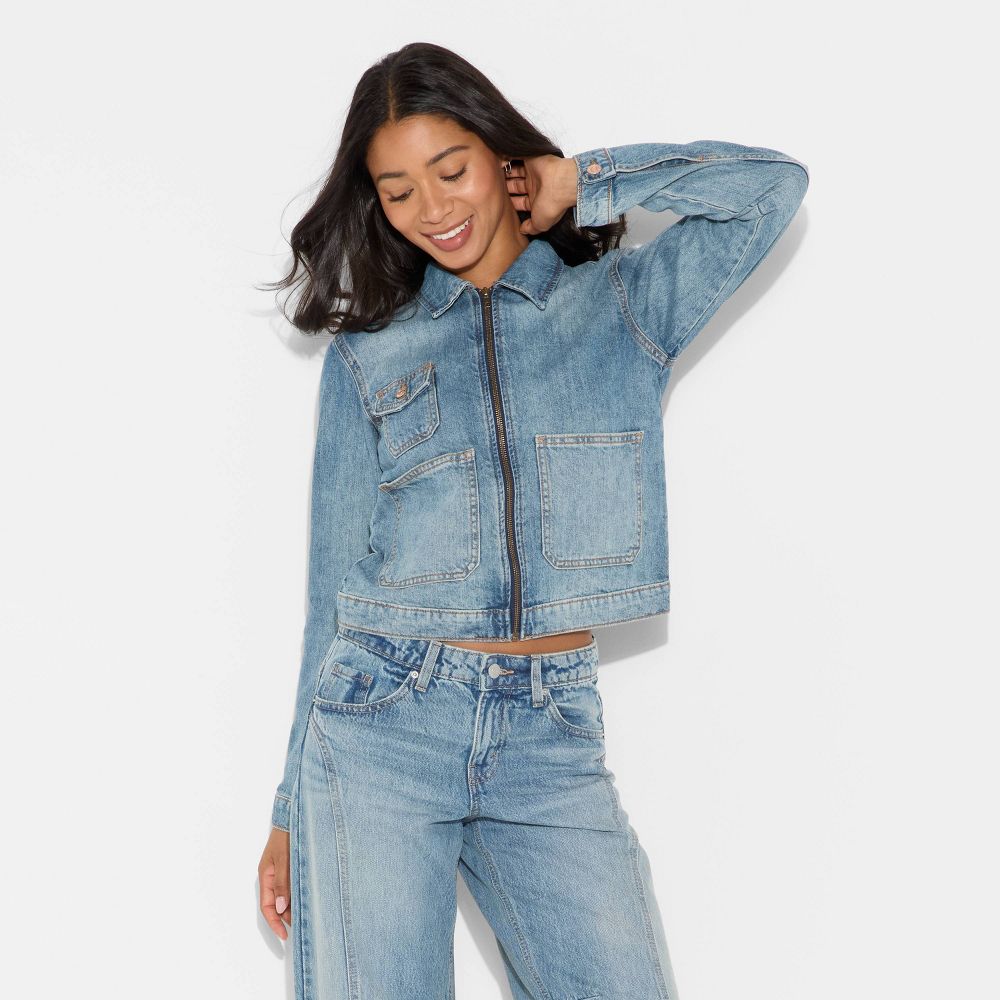 Open Box - Women's Denim Utility Jacket - Wild Fable™ Light Blue XS