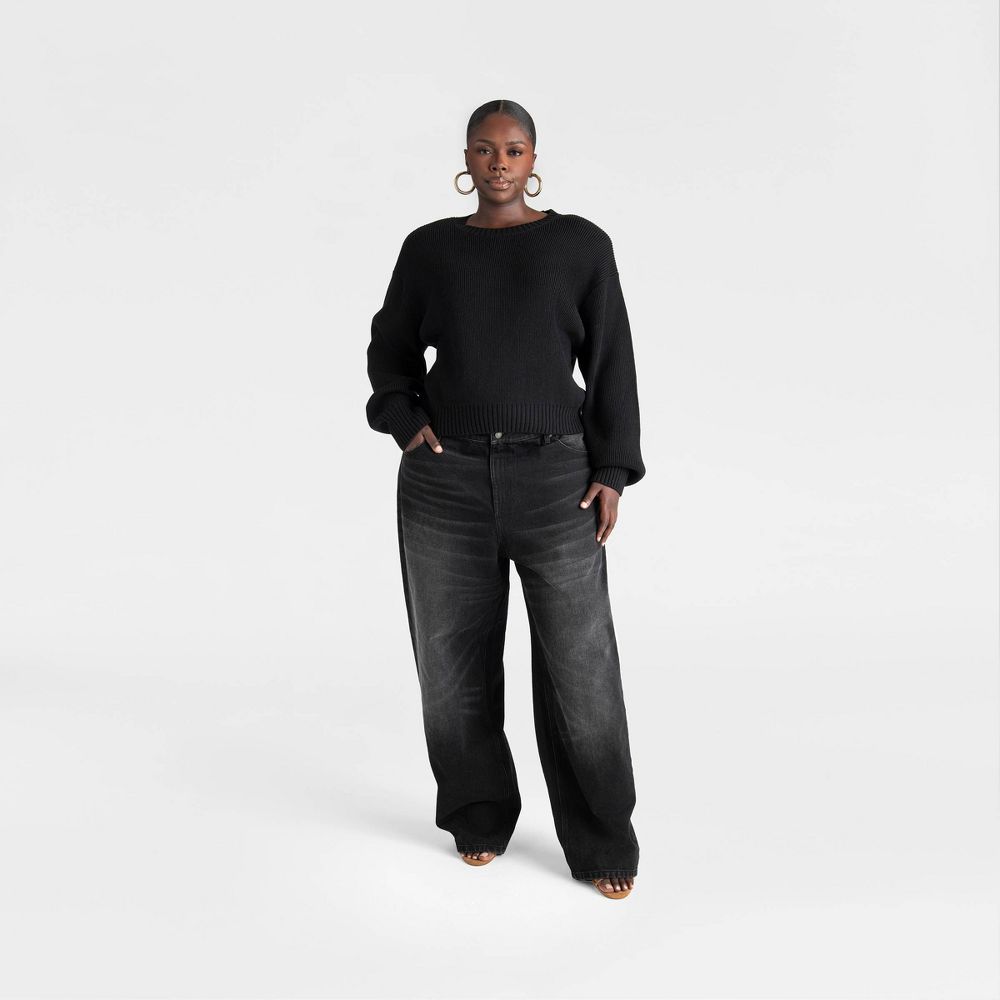 New - KBB by KAHLANA Women's Long Sleeve 'The Shoulder Pad Sweater' - Black 1X