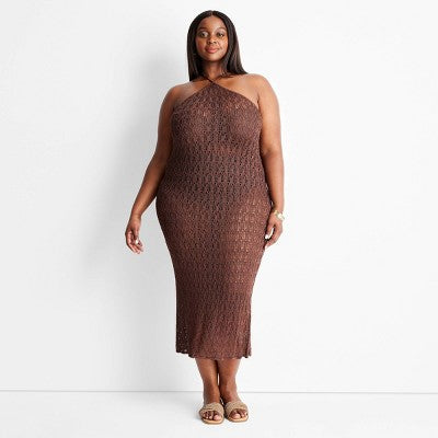 Open Box - Future Collective Women's See-Through Open Stitch Maxi Sheer Dress Future Collective with Jenee NaylorBullseye Deals