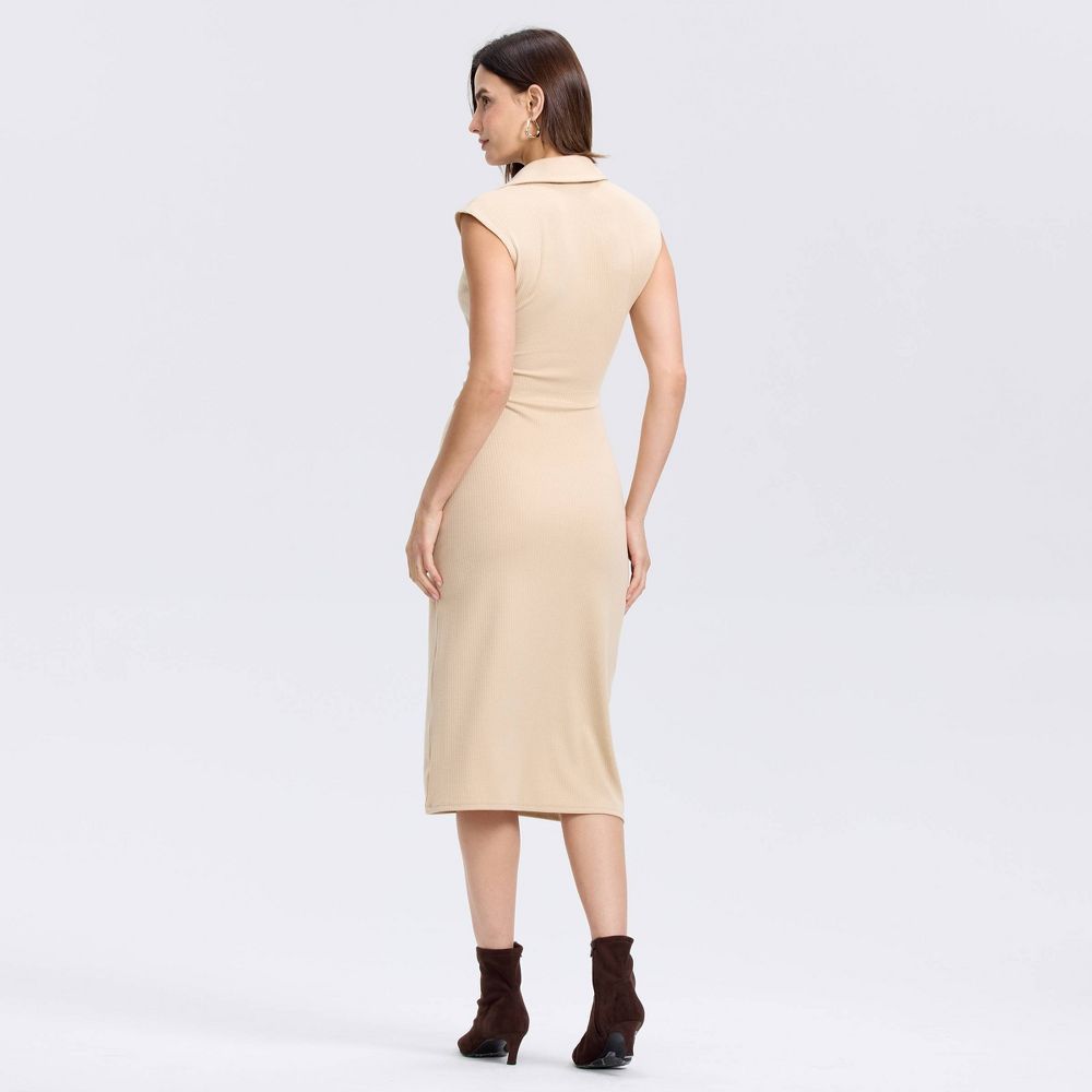 New - Women's Short Sleeve Midi Bodycon Dress - A New Day™ Irish Cream L