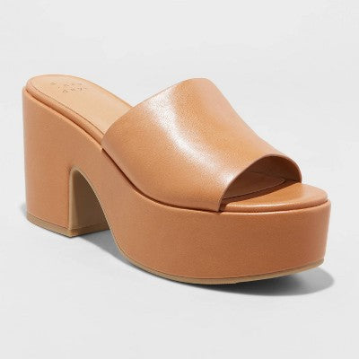 A New Day Women's Chunky Block High Heel Slip On Mule Sandals Leather Wide Width A New DayBullseye Deals