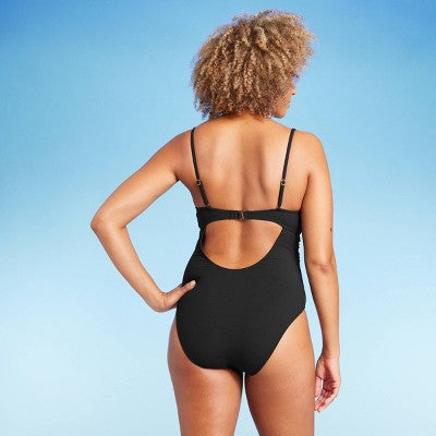 New - Shade & Shore Women's Plunge One Piece Swimsuit Ribbed Swimwear Shade & ShoreBullseye Deals