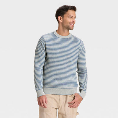 New - Men's Textured Striped Crewneck Sweater - Goodfellow & Co™ Blue M