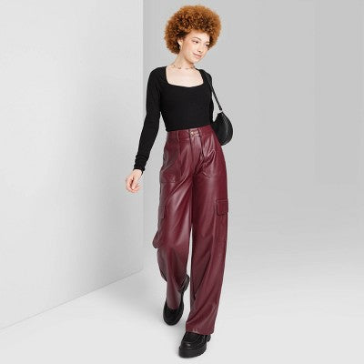 New - Wild Fable Women's High Rise Straight Leg Classic Faux Leather Pants Wild FableBullseye Deals
