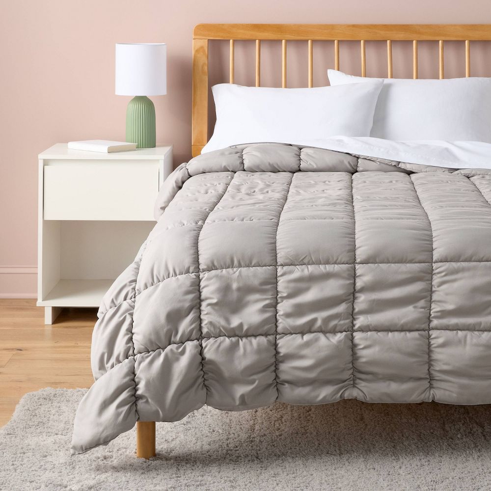 New - King Puffer Box Stitch Comforter Light Gray - Room Essentials™