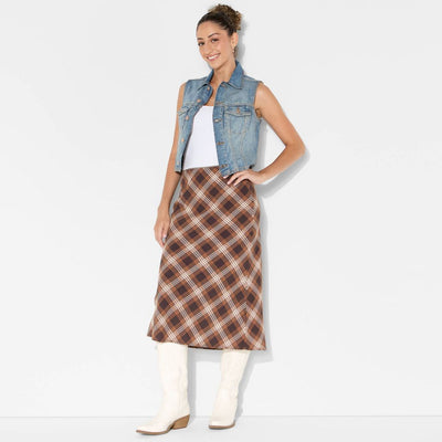 New - Women's Midi Printed A-Line Skirt - Wild Fable™ Brown Plaid S