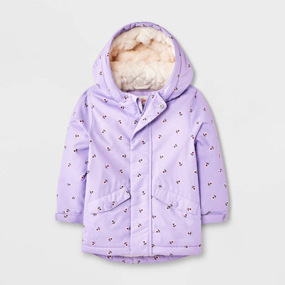 New - Toddler Girls' Hooded Floral Printed Parka Jacket - Cat & Jack™ Lavender 12M
