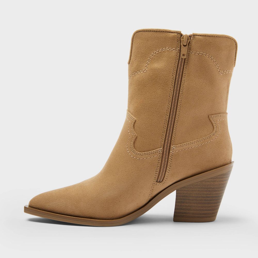 New - Women’s Dallas Wide Width Ankle Western Bootie with Memory Foam Insole – Universal Thread™ Tan 7WW