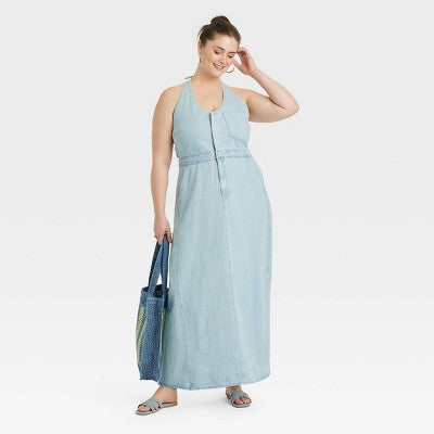 New - Universal Thread Women's Halter Summer Denim Maxi Dress Universal ThreadBullseye Deals