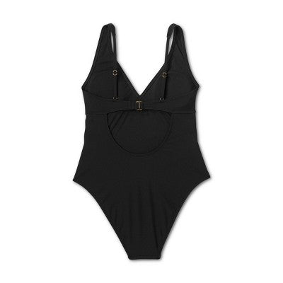 New - Shade & Shore Women's Plunge One Piece Swimsuit Ribbed Swimwear Shade & ShoreBullseye Deals