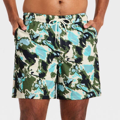 New - Men's 7'' Swim Trunks with Boxer Brief Liner - Goodfellow & Co™ Green Camo L