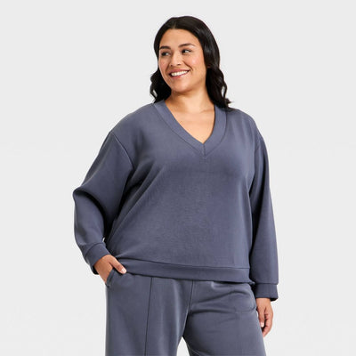 New - Women's Sandwash Sweatshirt - A New Day™ Blue 1X