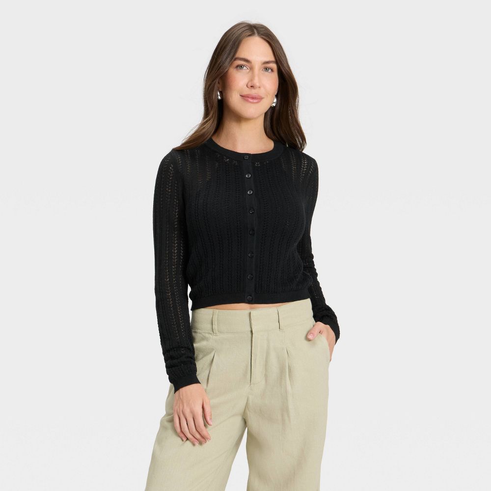 New - Women's Pointelle Cardigan - A New Day™ Black XS