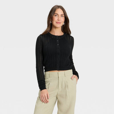 New - Women's Pointelle Cardigan - A New Day™ Black XS
